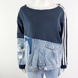 KUSO Blue Denim Boat Neck Sweatshirt Size S Casual Streetwear Craftcore Edgy NEW